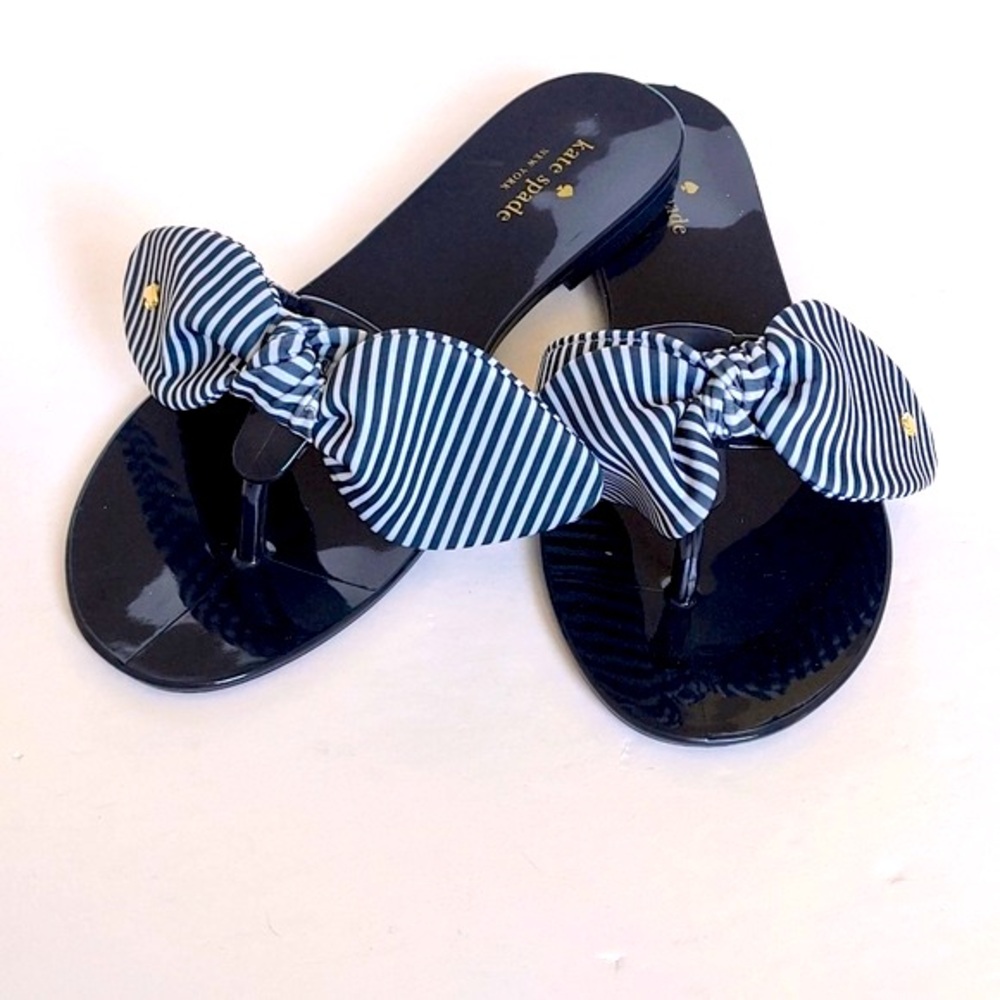 Kate Spade New York Navy Striped Bow Jelly Flip Flops